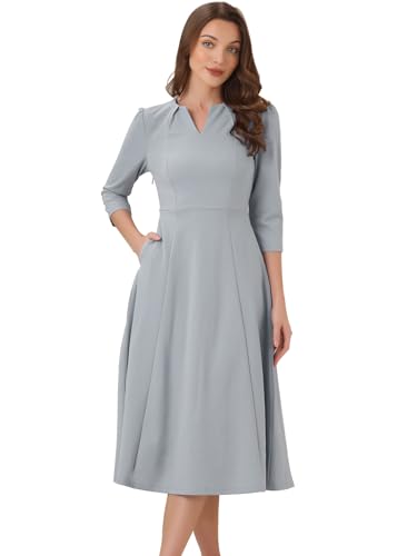 Image of Allegra K Womens 3 /4 Sleeve A-Line Business Work Formal Midi Dress