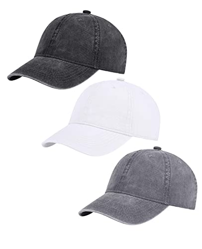 Image of 3 Pack Vintage Washed Cotton Adjustable Baseball Caps for Men Women Unstructured Low Profile Dad Hat