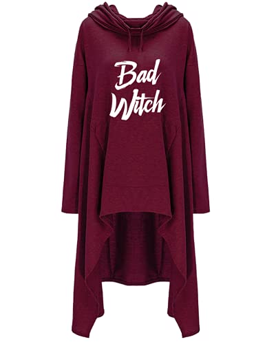 Bad Witch Letra Mujeres Halloween Sudaderas De Manga Larga Casual Dobladillo Irregular, rojo, M