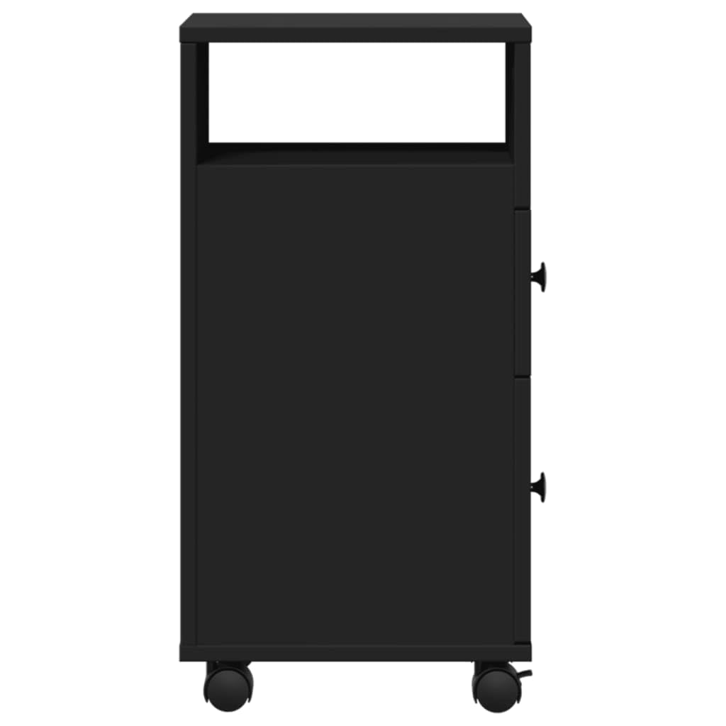 Mobile Bagno Stretto con Ruote Nero in Truciolato 2 Cassetti
