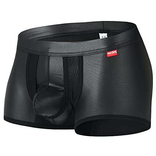 DingMi Men's Underwear Jock Strap Leather Underpants Bikini Bulge Pouch Mesh Jockstrap Boxer Briefs Athletic Supporter