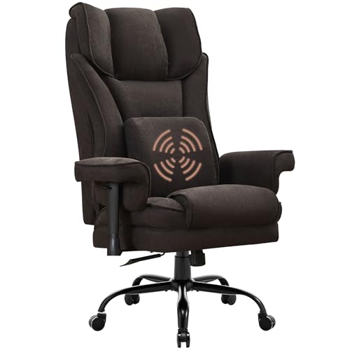 BOSMILLER High Back Office Chair, 400lbs Rocking Desk Chair, Ergonomic Executive Office Chair with Adjustable Padded Armrest and Massage Lumbar Support, Adjustable Height Chair (Black Fabric)