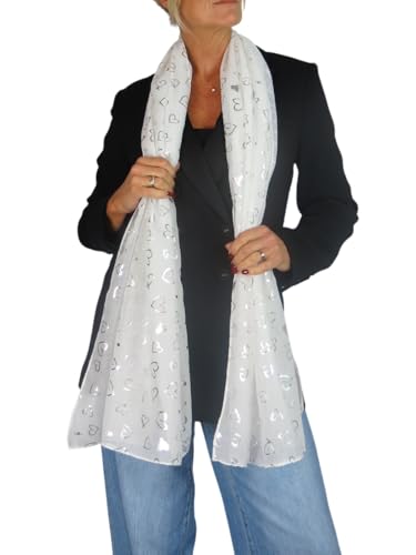 Écharpe douce contre les irritations du cou : foulard léger motif cœurs argentés