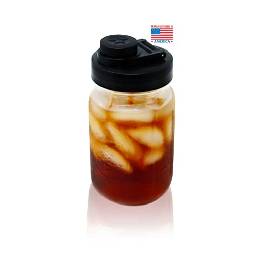 Brewing America Glass Mason Jar Pitcher with Lid - Ball Jar, 1 Quart (32 oz) with Black Wide Mouth Pour Spout for Drinking, Smoothie Cup Tumbler, Made in USA, 1-Pack