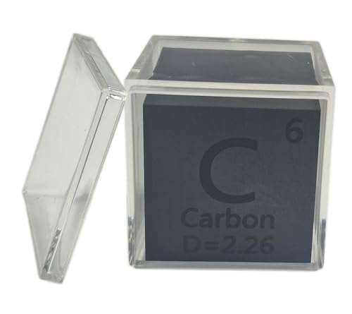 Image of 1.5 inch 38.1mm Carbon Cube C up to 99.9% Pure Periodic Table Element Engraved Density Collection Science Education Display Block Cube + Acrylic Case Box - 1PC
