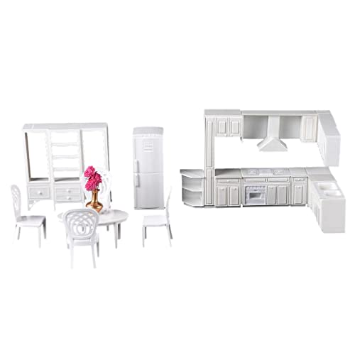 Fenteer 1/25 Mesa de Cocina Delicada Sillas DIY Kit Modelo Comedor Muebles, Estilo1