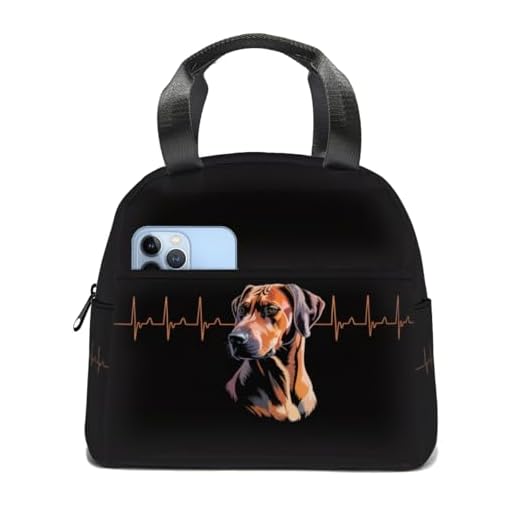 Heartbeat Rhodesian Ridgeback Dog Lover Gifts Insulated Lunch Box Portable Thermal Cooler Tote Bag with Front And Side Pockets Reusable Leakproof Lunch Bags