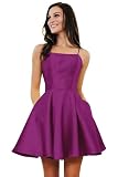 Eightale Vestido corto de satén para fiesta de graduación 2024 para adolescentes con bolsillos, vestido de graduación, Fucsia, 6
