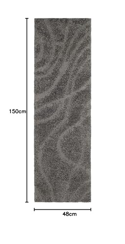Image of (Pack of 2 Geometric Wave Shaggy Carpet for Living Room, Bedroom, High Low Design Finish Microfiber 2 in Pile High, 1.6x5 Feet Runner Grey|Grey Color