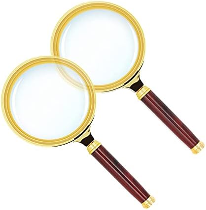 2 Pack 60MM Lens 10X Handheld Magnifying Glass , Handle Magnifying Glass for Reading Books, maps,inspections, Coins, Insects,Magnifying Glass for Senior