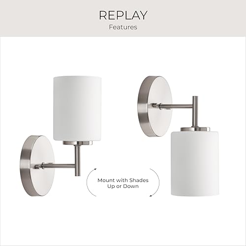 Image of Progress Lighting Replay Collection 1-Light Etched White Glass Modern Bath Vanity Light Brushed Nickel, E26