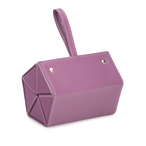 Image of Brouk & Co Leah 5 Eyewear & Jewelry Case - Pebbled Vegan Leather, Foldable Case, Snap Closure, Hanging Loop, Interior Mirror, 5 Compartments: Sunglasses and Jewelry (Purple)