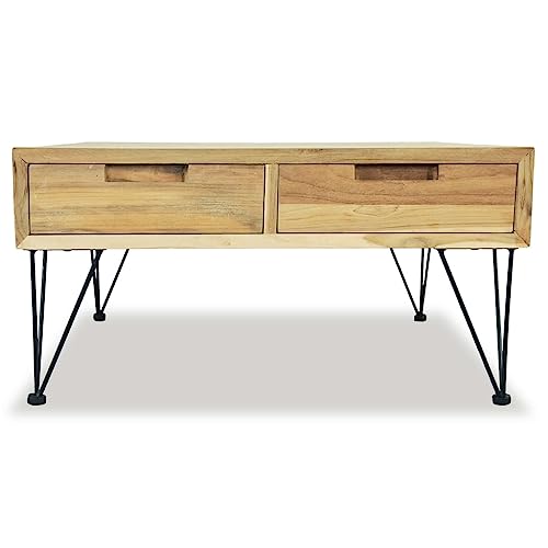 Table basse en teck massif recyclé 80x80 salon rustique chic - 7