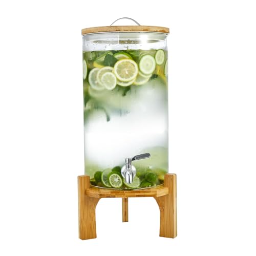 JTWWDM Getränkespender Glas mit Holzsockel 7.5L