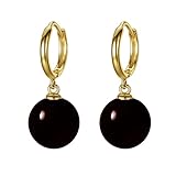 EFTKOY Black Pearl Drop Earrings 18K Gold Plated Black Simulated Shell Big Large Pearl Dangle Earrin
