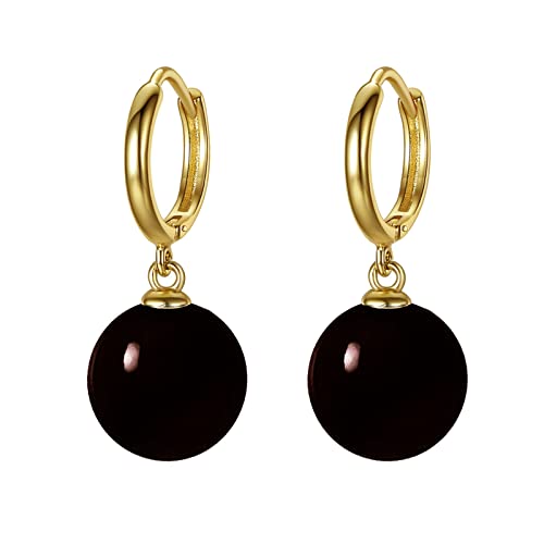 Eftkoy Black Pearl Drop Earrings 18K Gold Plated Black Simulated Shell Big Large Pearl Dangle Earrings For Women- 12Mm #TOP4