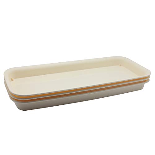 BangQiao 14.60 Inch Plastic Rectangular Plant Pot Saucer Tray for Indoor and Outdoor Plants,Pack of 3, Beige