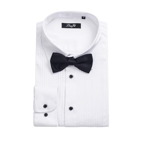 Men's Tailcoat Button Shirt with Pleats White