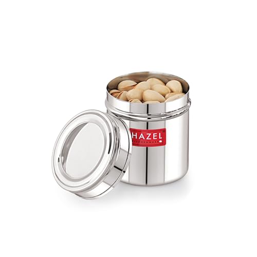 Image of HAZEL Stainless Steel See Through Container 250 ml | Steel Storage Jar with Transparent Lid | Small Kitchen Container for Spices, Dry Fruits & Snacks