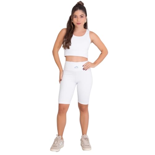Conjunto Fitness Feminino Run – Top + Bermuda em Poliamida (Branco, GG)