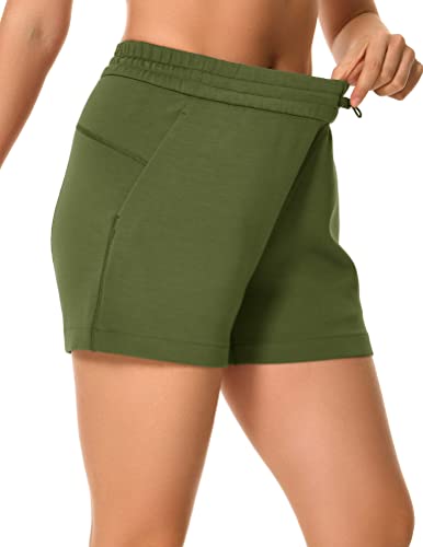 Colorfulkoala Women's High Waisted Ultra Soft Athletic Jersey Shorts Casual Summer Lounge Pants With Pockets (S, Olive Green) #TOP2