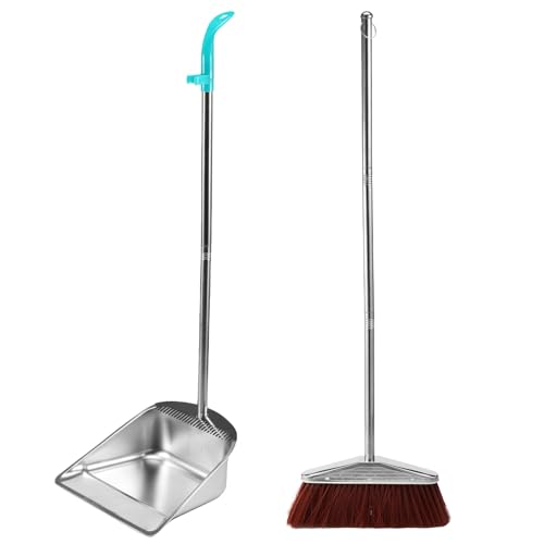 KTCINA Besen und Kehrschaufel Set mit Langem Stiel 92 cm Besen Set mit Kehrschaufel Metall Dauerhaft Besen und Kehrschaufel Stehend für Drinnen und Draußen Wohnzimmer Küche Garten