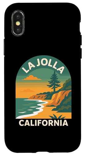 La Jolla カリフォルニア サンディエゴ レトロ コースト クリフ ビーチ 858 SD スマホケース iPhone X/XS 用