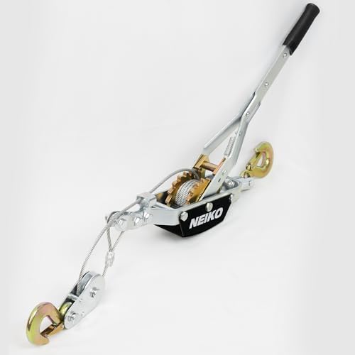 NEIKO 02253A Come Along Winch, 3-Ton (6,000 Lbs) Pulling Capacity, 9.8Ft, 2 Hook, Heavy Duty Power Cable Come Along Tool with Dual Gears, Hand Winch Cable, Automotive Hoist Winch Puller, Recovery Gear