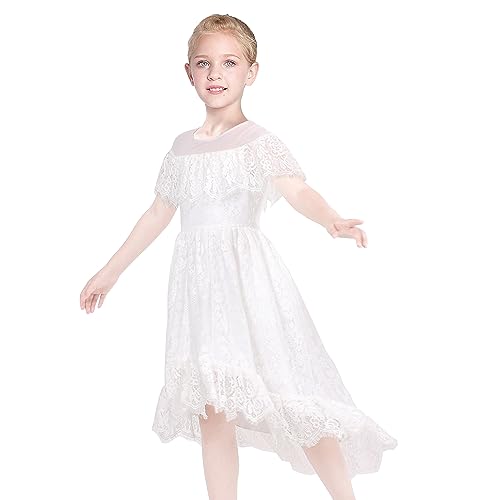 Sunny Fashion Girls Dress White Lace Floral Hi-Low Off Shoulder Pageant Bridesmaid3