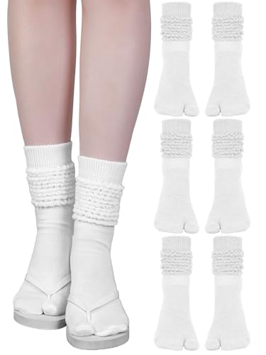 3 Pairs Flip Flop Socks Slouch Scrunch Tabi Split Toe Japanese Long Knit Socks for Women(