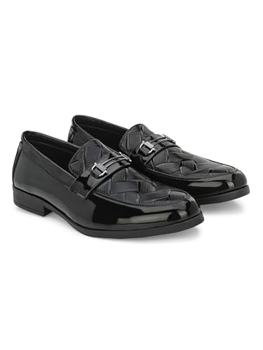 Image of STANPHORD Men Glossy Formal Slip-On Shoes | Patent Leather Dress Loafers | Cushioned Insole | Office Business Wedding Party Footwear(TPAJ 5040)