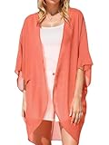Moss Rose Women's Beach Kimono Coverup Sheer Chiffon Cover Ups, Casual Loose Open Front Cardigan Tops Solid Orange