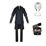 Generic Men's Kaneki Ken Cosplay Costumes Black Suit With Wig Mask Halloween Outfit (Suit A+Wig, L), Large