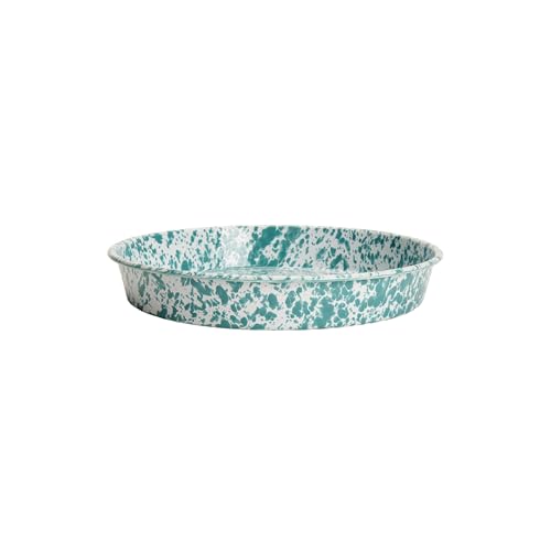Crow Canyon Home Splatter Enamelware Cocktail Tray/Deep Dish Pizza Pan, Turquoise