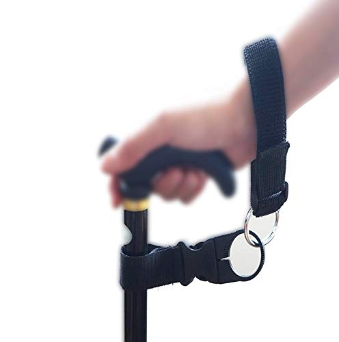 Cane/Crutch/Walking Stick Support Clip Holder (Yellow) and Elastic Wrist Strap (Black) - pack of 1Set