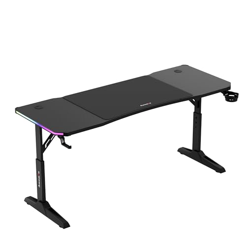 huzaro Hero 4.6 RGB Gaming Tisch - höhenverstellbar* - Schreibtisch 160x60 cm - Carbon Oberfläche - Kabelmanagement - Getränkehalter & Kopfhörerhalter - PC Tisch Büro Home Office - Schwarz