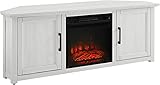 Crosley Furniture KF100658WW Camden 58-inch Corner TV Stand with Electric Fireplace, Whitewash