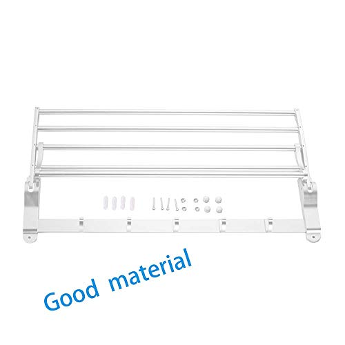 Toallero de aluminio de 60 cm para baño con ganchos multiusos 7