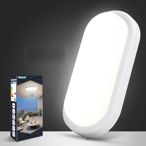 VivaLet Lámpara de Pared LED Con Sensor de Movimiento, Lámpara de Techo de 18W 1800LM, Lámpara de Sótano, Lámpara de Pared Ovalada Resistente a la Humedad IP54, Apta Para Sótano, Pasillo, Garaje