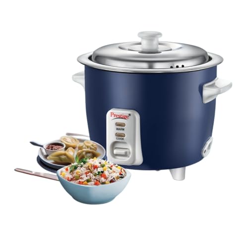 Image of Prestige Cute 0.6-2 SS 300W Electric Rice Cooker Dark Blue|0.6L Open Type|Stainless Steel Cooking Pan 2U|Can Cook Upto 0.3Kg Of Rice|Cool Touch Handles|1 Year Warranty