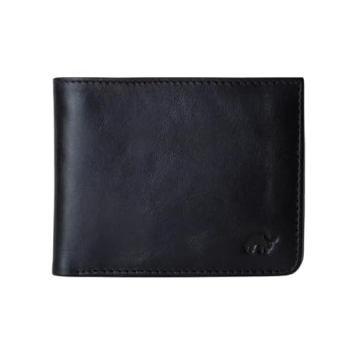 Bullstrap Leather Smart Wallet for Men with Tracker | Apple® Find My Compatible Premium Full-Grain Genuine Leather Bi-Fold Wallet with Tracker Built-In | Slim & Beautiful w/Unique Patina | Black