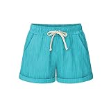 OULIWANGLUO Damen Sport Sommer Casual Kurze Hosen Plus Size Hohe Taille Elastischer Bund Freizeit Shorts Baumwolle Lockere Shorts (Cyan,XL)