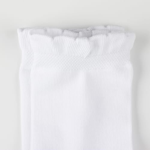 COTTON DAY Girls White Dressy Textured Short Socks Scallop Top Design 5 Pack - Image 7
