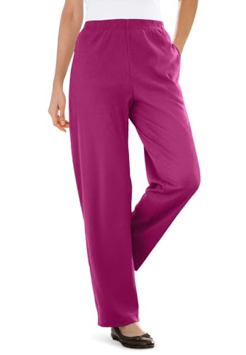 Woman Within Plus Size 7-Day Knit Ribbed Straight-Leg Pull-On Pants - 5X, Raspberry