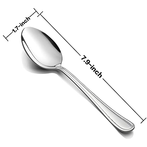 Dinner Spoons Set Of 12, E-Far 7.9 Inch Stainless Steel Soup Spoons Tablespoons For Home, Kitchen Or Restaurant, Non-Toxic & Mirror Polished, Easy To Clean & Dishwasher Safe #TOP1