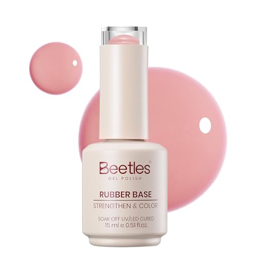Beetles Rosy Nude Pink Rubber Base Gel 15ml Builder Base Coat for Nails Peachy Attitude Sheer Strengthening Gel Soak Off UV LED for Apex Build & Natural Nails