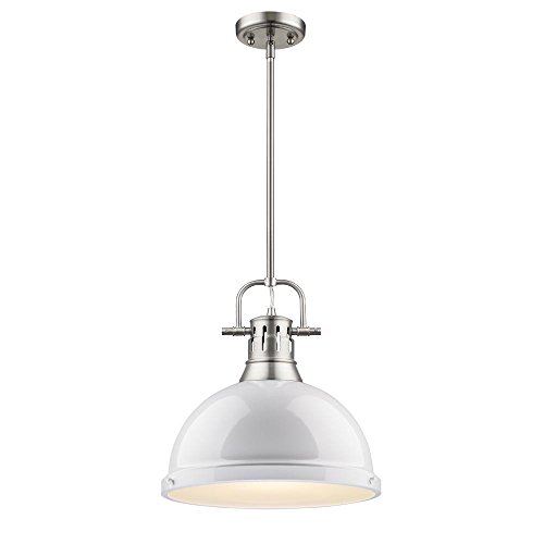 Golden Lighting 3604-L PW-WH Duncan Pendant, Pewter with White Shade