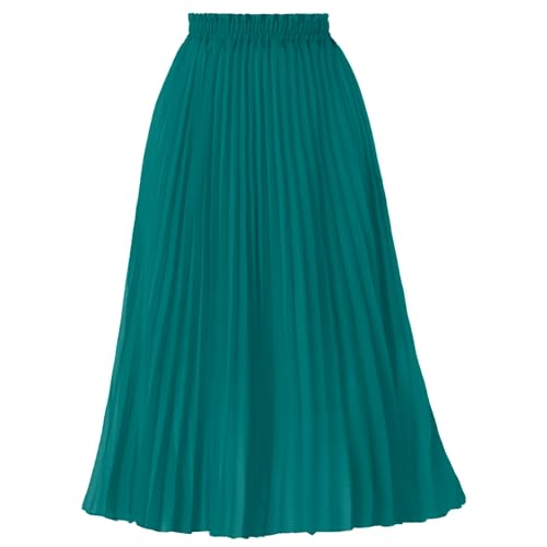 GOOBGS Women’s Pleated A-Line High Waist Midi Skirt