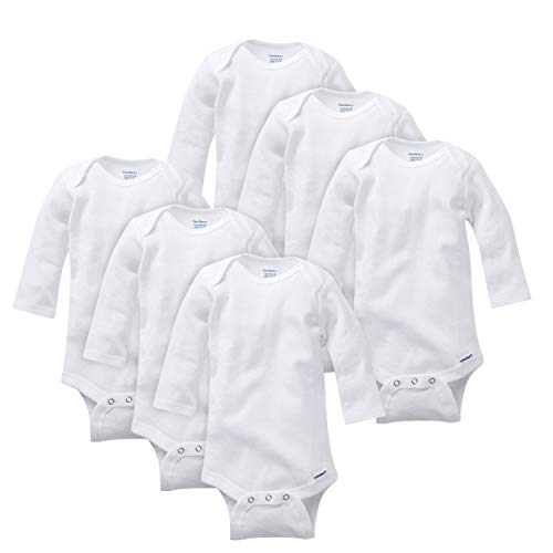 Gerber Baby & Toddler Boys & Girls, 6-Pack Long-Sleeve Onesies Bodysuit, White, 0-3 Months