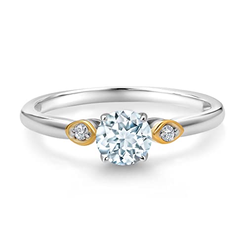 Gem Stone King 925 Sterling Silver & 10K Yellow Gold 5MM Round Gemstone Birthstone & White Lab Grown Diamond 3-Stone Engagement Ring | Three Stone Wedding Anniversary Ring For Women2